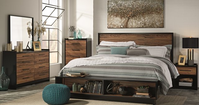 Contemporary king bed with black brown finish