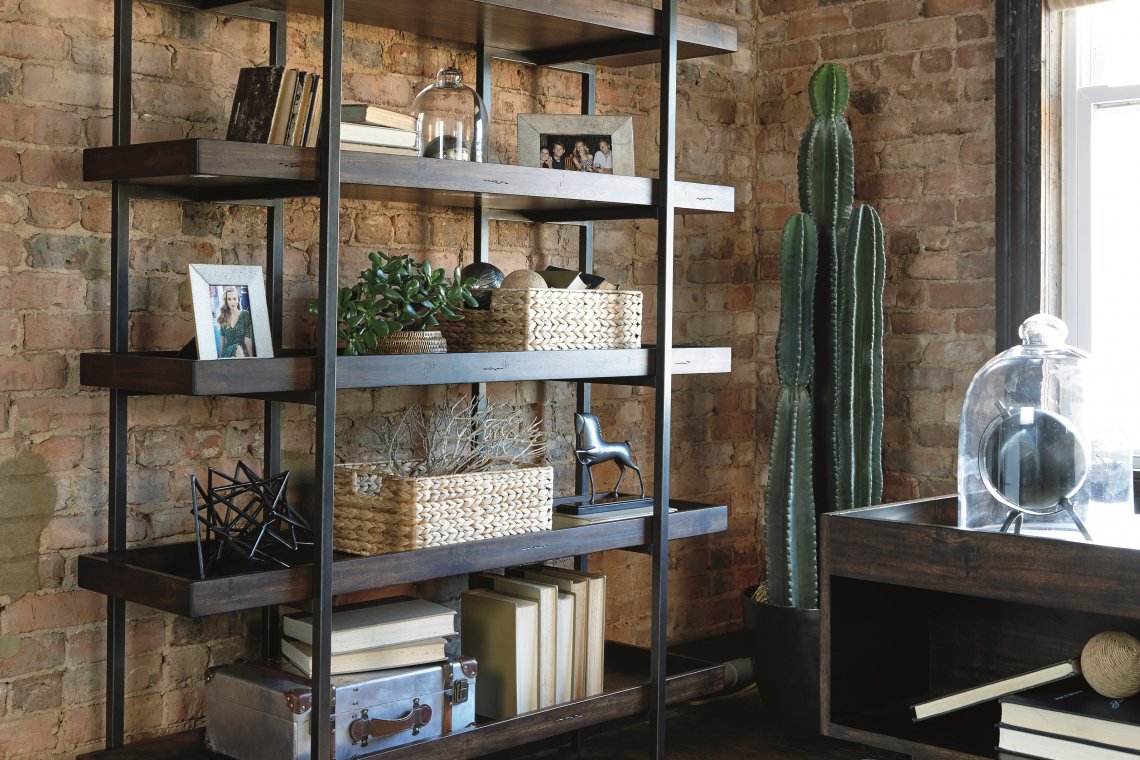 Starmore wood and metal modern rustic large bookcase
