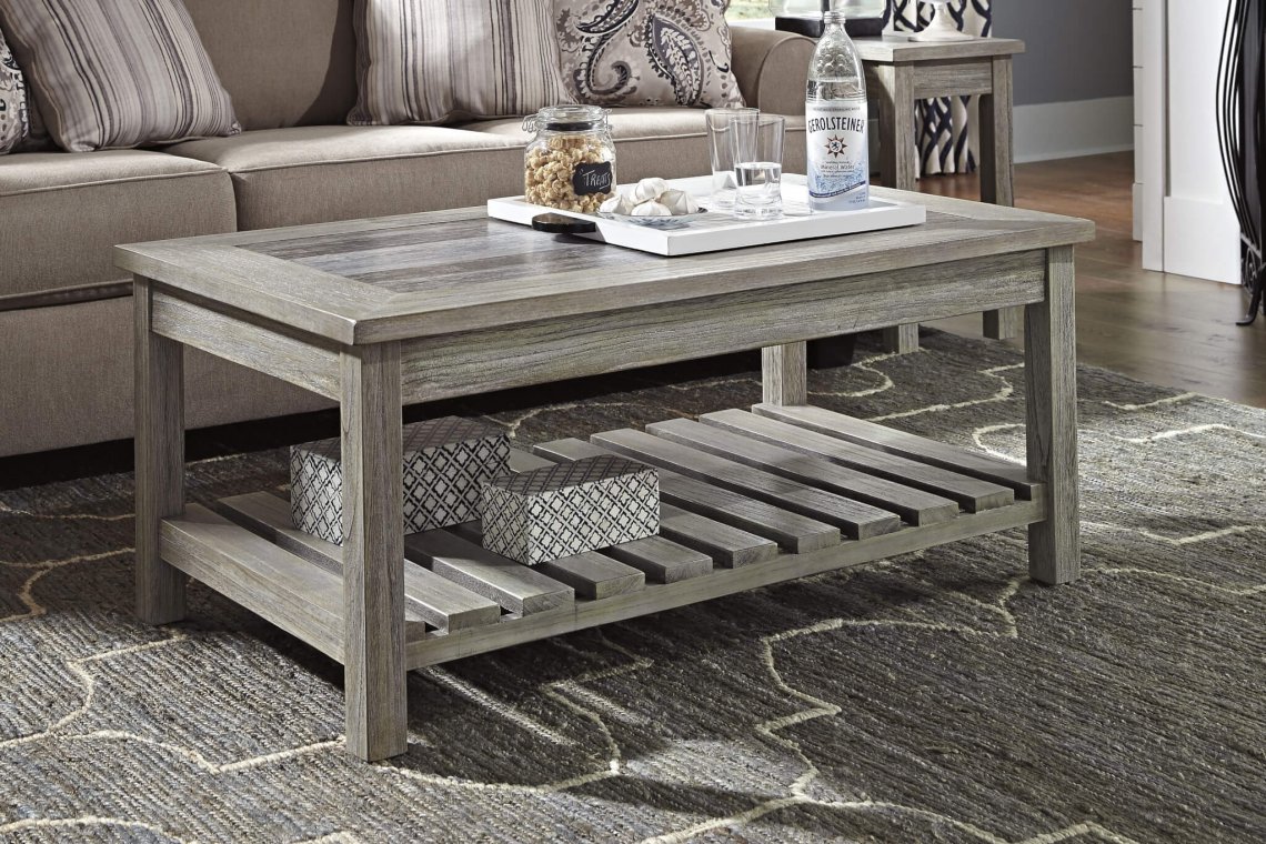 whitewashed wood coffee table