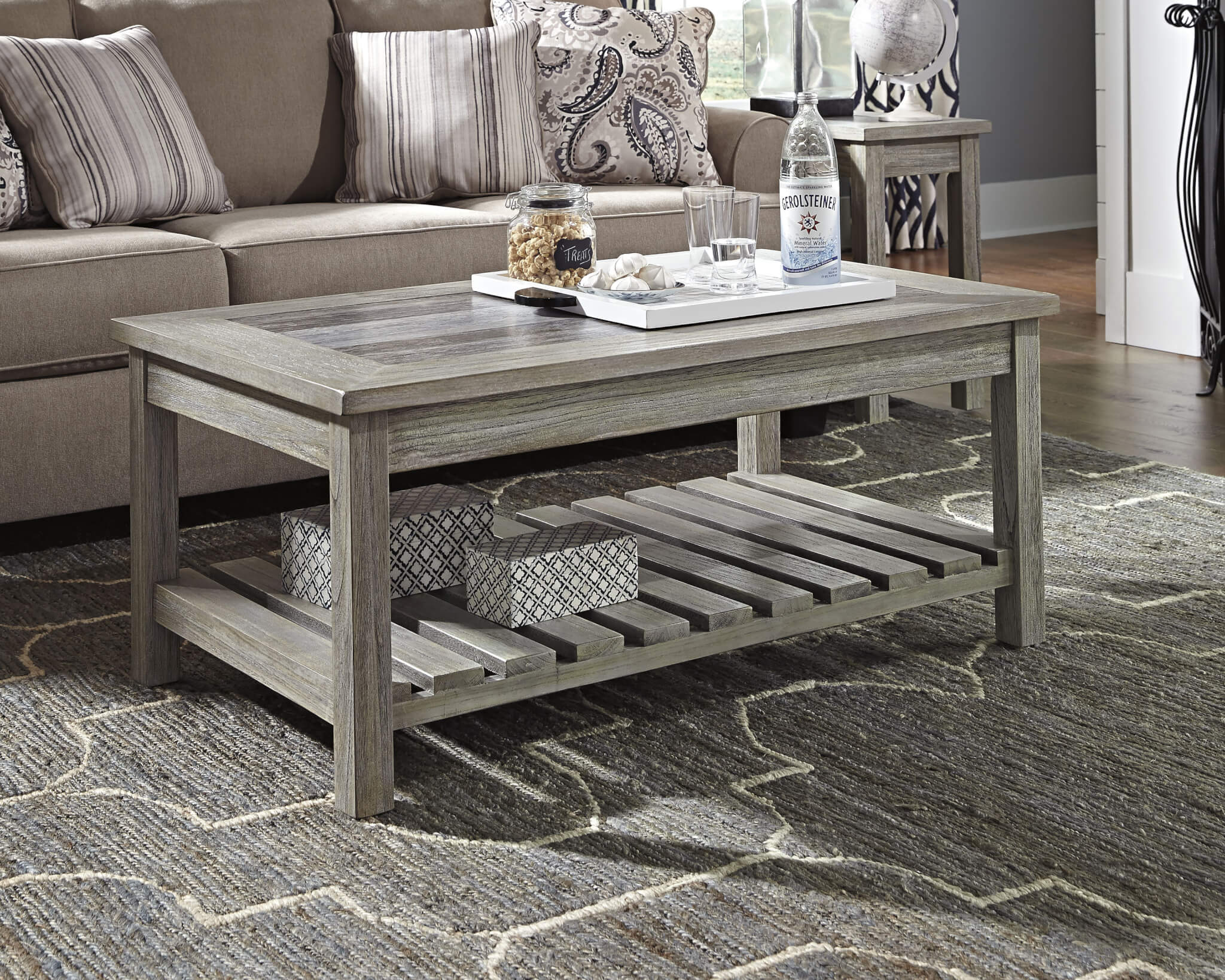 whitewashed wood coffee table